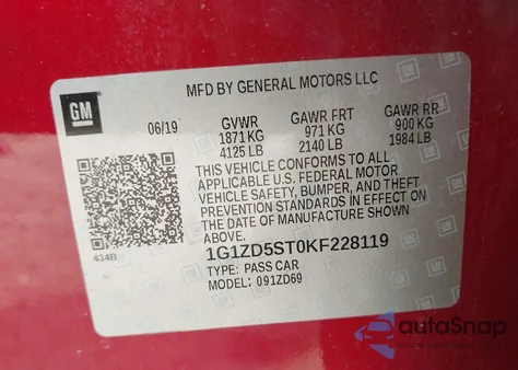 2019 Chevrolet Malibu Lt from USA, damaged, VIN 1G1ZD5ST0KF228119